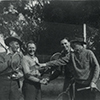 Lanyon employees Vic Giddings, Arthur Martin, Charlie Prowse and Rennie Crawford on the tennis court c. 1937